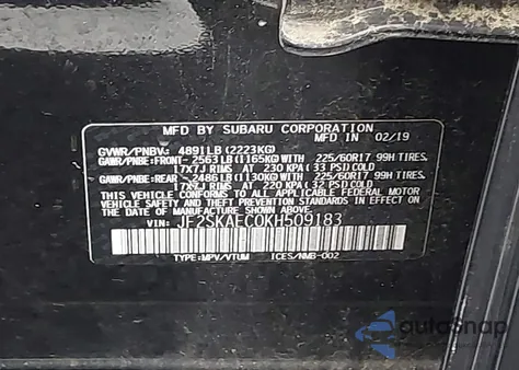 2019 Subaru Forester Premium z USA, uszkodzony, nr VIN JF2SKAEC0KH509183